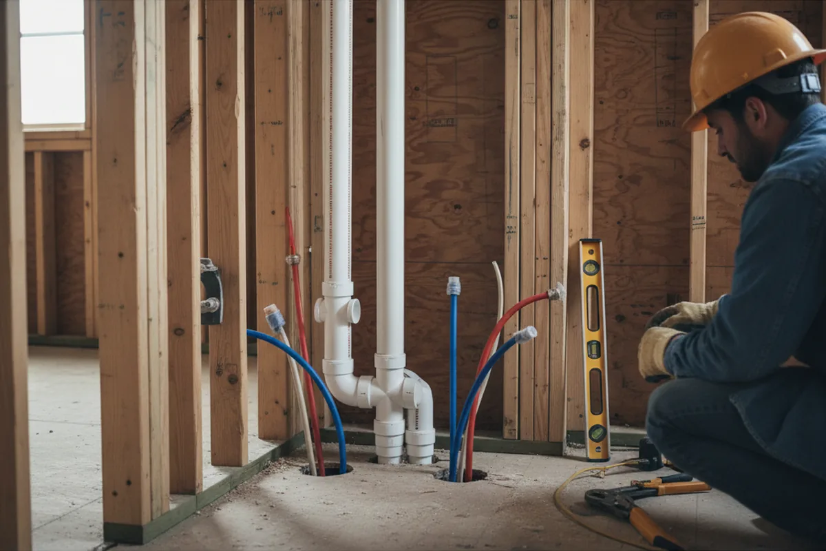 Drain and supply rough-in during Sump Pump Repair in Revloc